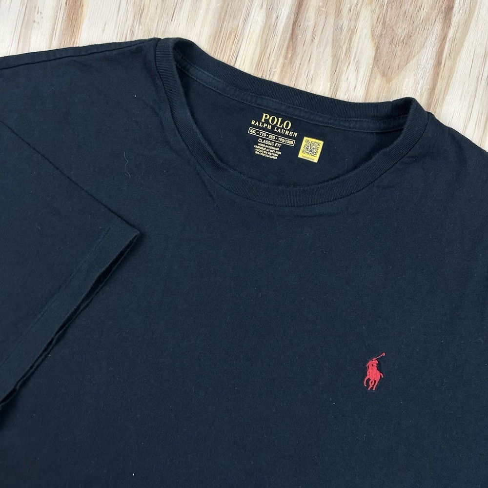 Polo Ralph Lauren Men's Black Crewneck T Shirt 2XL Short Sleeve Solid Logo Casua